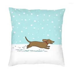 Almofado de férias feliz capa de neve dachshund 45x45 cm decorativo em casa impressão 3D Caso de cães de gorja fofo para sala de estar