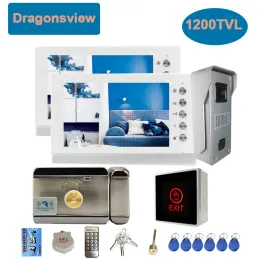 Doorbells Dragonsview 7 Inch Wired Video Intercom System with Electronic Lock Door Phone 2 Monitors 1 Outdoor Doorbell Camera Unlock Talk