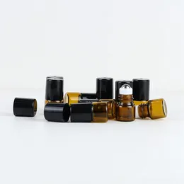 Lagringsflaskor 10st 1 ml 2 ml 3 ml 5 ml bärnstensrulle på parfymflaska för eterisk olja Små glas rullkosmetika resor