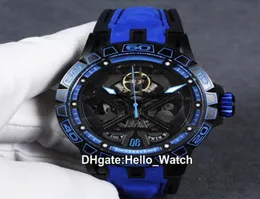 Nuovo Excalibur 46 RDDBEX0749 Automatico Tourbillon Mens Watch Blue Scheletro Scheletro Dialga Pvd Case d'acciaio Blu Orologi in pelle blu in pelle HEL8506703