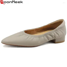 Sapatos casuais Moonmeek 2024 Soascas de pele de ovelha planícies Mulheres mulheres, senhoras concisas, deslizamento superficial em sólido