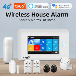 KITS PG106 4G 433MHZ WIFI WiFi GPRS Touch Screen Smart Home Home Brglar Security Systems مع مستشعر باب كاشف دخان صفارات الإنذار