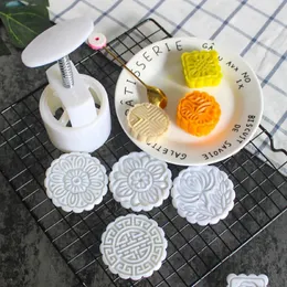 6 stile rotondo/quadrato mooncake set stampo set 100 g a metà autunno festival fai -da -te a pressione fondente mot torta stampo strumento di decorazione stampo stampo