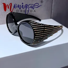 Bling Diamond Oval Punk Sunglasses Женщины модные круглые роскошные солнцезащитные очки для мужских очков Lunette soleil femme vintage occhiali 240321