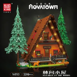 A-Frame Forest Cabin Modular Building Blocks Mold King 16053 Jungle Hut Set med LED-ljus för vuxna och tonåringar Toys Kids Christmas Birthday Present