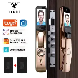 Lock WiFi Tuya APP Dual Screen 3D Face Recognition Smart Door Lock Voice Intercom High Quanlity With Camera Automatic Door Lock