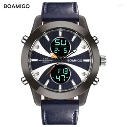 Relógios de pulso Boamigo Brand Watches Men Sports LED Lea