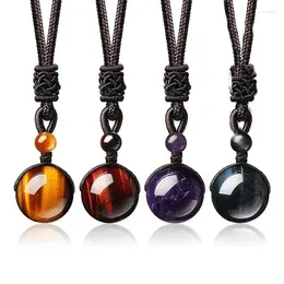 Pendant Necklaces 16 Mm Black Obsidian Tiger Eyes Amethyst Stone Women Men With Adjustable Braided Rope Cords Natural Crystal Ne