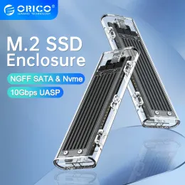 Kapsling Orico M2 SSD -fodral M.2 NVME SSD -kapsling M.2 till USB C Transparent hårddiskskåp för NVME PCIe NGFF SATA M/B Key SSD Disk