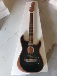 Yüksek kaliteli 6 telli siyah elektro gitar, yarı-takip gövdesi, ahşap köprü, ahşap tel versiyonu, stokta, hızlı nakliye