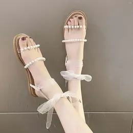 Sandalet Kadın Sandalyas Mujer Yaz Peri Stili 2024 Düz Çift Şık Ayakkabı Lady Sands