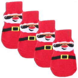 Hundebekleidung 4 PCs Haustier Socken Antiskid Weihnachtsstrumpf Welpe kompakt Kleine Accessoire Polyester Waschabliger Ältester