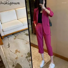 Kadınlar iki parçalı pantolon moda 2 set kadın kıyafeti roupas femme mizaç blazers ceket yüksek bel takım elbise Kore conjuntos de pantalones