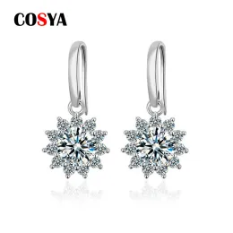 Küpe Cosya Gerçek 1 Karat Moissanite Kar Tanesi Elmas Damla Küpe Kadınlar İçin Küpe 925 Gümüş Düğün Güzel Takı Sevgililer Hediyeleri