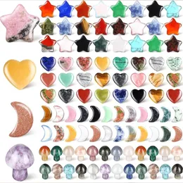 Decorative Figurines 100 Pieces Crystal Mushroom Sculpture Heart Shaped Crystals Moon Star Stones Bulks Worry Assorted Hand Making