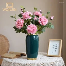 Dekorative Blumen 69 cm lange europäische künstliche Blume 2 Köpfe Single Pfingstrosen Hochzeit Home Tisch Rosenpartydekorde
