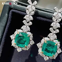 Orecchini 2022 Nuovo 100% 925 Sterling Silver 10*10 mm Emerald Emerald Alevato Diamond Erecchini a goccia per donne Regali di gioielli per matrimoni gemma