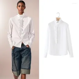 قمصان البلوزات النسائية 2024 Spring Fashion Slim Beige Beige Chic and Selecter Street Street Street Shirt Tops Tops