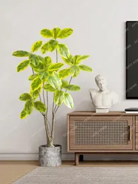 Flores decorativas Simulação Planta Ficus Altissima Fake Tree Flower Bionic Green Pote Decorações de piso de piso Ornamentos