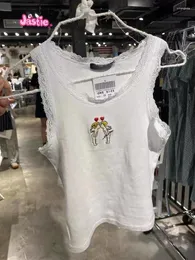 Czołgi damskie 2024 American Angel Cupid Hafted Top Krótki Miłość Koronkowy dekolt Dom Kamisole Y2K Trendy Summer Crop Tops