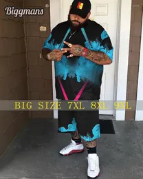 Tils de pista masculino Biggmans plus size para roupas conjunto de asa azul impressão de manga casual Padrão de mangas curtas pretas T-shirt grande e alto L-9xl