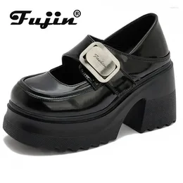 Платье обувь Fujin 10 см патентованной микрофибры кожаные прочные ботинки на лодыжке.