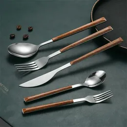 2024 1pcs Stainless Steel Imitation Wooden Handle Cutlery Set Dinnerware Clamp Western Tableware Knife Fork Tea Spoon Silverware for