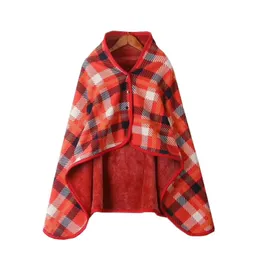 new 2024 Wearable Plaid Fleece Blanket Polyester Blanket with Button Winte Warm Throws on Sofa Bed Travel Thicken Bedroom Plaids Blanket- -