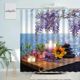 Shower Curtains Zen Spa Curtain Orchid Flowers Bamboo Green Plants Leaf Massage Stone Spring Natural Scenery Bathroom Screen Home Decor