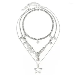 Pendant Necklaces 3PCS Trendy Hip Hop Star Necklace Set Unique Design Neckchain Stackable Clavicular Chain Jewelry Gift