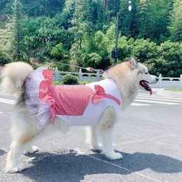 Hundkläder husdjur röd och gul rutig halva kjol teddy tjurfäktning kattkläder sommar