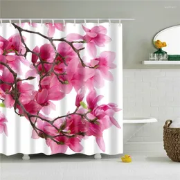 Cortinas de chuveiro Flores Birds Imprima a cortina de pano de poliéster à prova d'água folhas de banheiro de planta com ganchos Tela da sala de banho