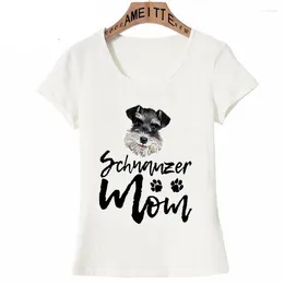 Damen T-Shirts Ameitte Sommer Frauenhemd Vintage schöne Schnauzer Hund Mom Print T-Shirt Casual Tops süße Mädchen T-Shirts Weiß Kurzarm