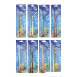 Drinking Straws Stainless Steel Sts Set Colorf Eco Friendly Reusable Metal With Cleaning Brush Party Bar Accessory Drop Delivery Home Dh9Eb