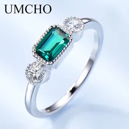 Cluster Rings Umcho Nano Russian Emerald Real 925 Sterling Silver for Women May Birthstone Vintage Ring Brand Fine Jewelry