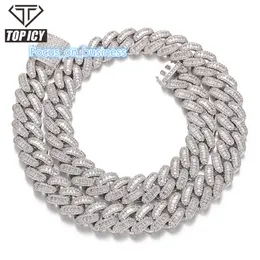 Iced Out Baguette Chain Chain Link CZ Full pavimentado 16mm Hip Hop Gold Baguete Baguete Cuba Bracelet Chain Link Chain Men