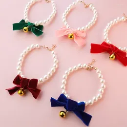 Hundhalsar Pet Collar Pearl Princess Bow Halsband Kattsmycken Söt valp Tillbehör Kedja Chihuahua -förnödenheter