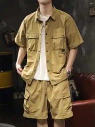 Men's Tracksuits Trendy Cargo Summer Clothes Set Men Short Sleeve Shirt With Pockets And Shorts Solid Casual Safari Outdoor Outfits