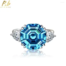 Кластерные кольца Pubang Fine Jewelry 925 Серебряный серебряный серебряный желтый/синий сапфировый бриллиантовый кольцо создано Moissanite for Women Party Gifts Drop