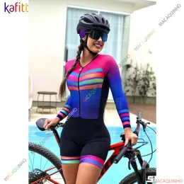 Klädningar kafitt kvinnors cyklist gym set jumpsuit cykelkläder långärmad liten apa rödblå