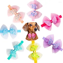 Dog Apparel 20pcs Lace Pet Bowties Sequin Angel Wing Wing Fashion Bow Tie Tie Collar for Small Cat Bowknot Grooming Associory
