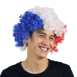Football Fan Wig with National Flag Color Cheerleading Party Wig Fan Explosion Headband Wig
