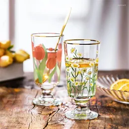 Weingläser kreativer Vintage Chrysanthemen Whisky S Glass Tulips Wodka Saft Tasse Set Goblet Transparent Home Water Cup Getränkware