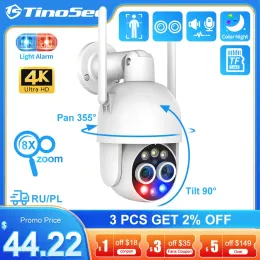 Cameras TinoSec 8MP WiFi PTZ Camera 8X Zoom Dual Lens Wireless Camera Twoway Audio Humanoid Auto Tracking 4K CCTV Security Camera