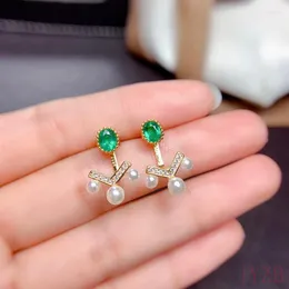 Gestüt Ohrringe Design Perle weiblich Emerald Oval 925 Sterling Silber Ehere Vintage für Frauen Mode