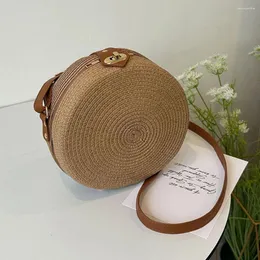 Bag rotting vävt kvinnors axel runda halm sommarstrandsäckar kvinnliga bohemiska handväska lyxdesigner handgjorda crossbody