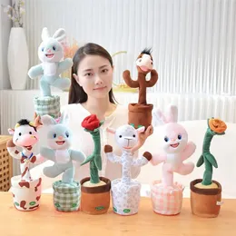 1 Set Dancing Doll Cartoon Will Glow PP Cotton Stuffed Animal LED Glowing Plush gle Talking Bunny Toy Child Gift 240325