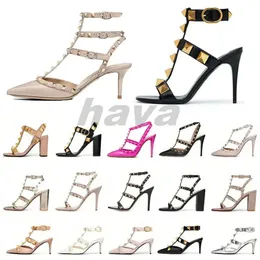 Designer High Heels VT Sandals Ankle Strap Roman Screw Black Nude Strap Rivet Women's Dress Shoes Party Thin High Heels Wedding ShoesOpen toe pointed toe with rivets