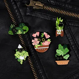 Katter i växter Emaljstift Custom Black Cat Potted Plant Brooches Lapel Badges Fun Animal Plant Jewelry Gift For Kids Friends