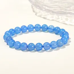 Strand JD Natural Stone Blue Agate for Women Round Bead Circle Bangles Reiki Healing Meditaton Gioielli